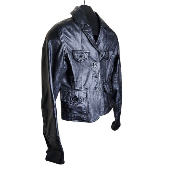 Gianna Lorenzi Leather Motorcycle Jacket Womens Size XS Black Lambskin - Picture 2 of 7